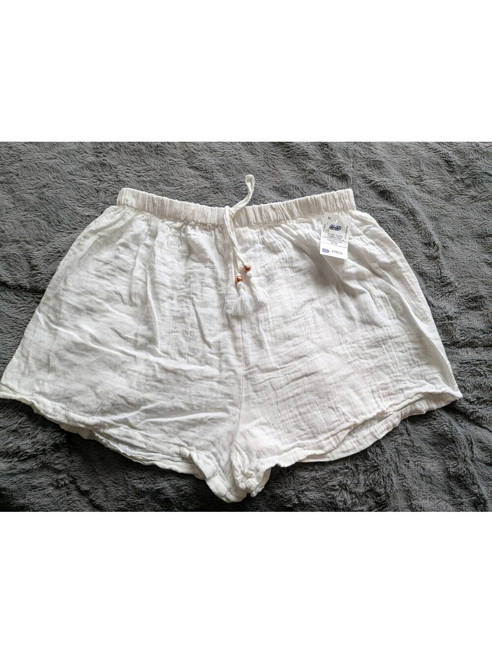 NWT Salty Lemon White Shorts Elastic Waistband Cotton Beach Shorts Women's Large
